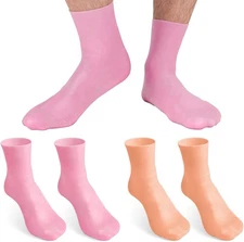 2 Pairs Moisturizing Silicone Socks, Reuseable Men's Pedicure Socks - Pink & Tan