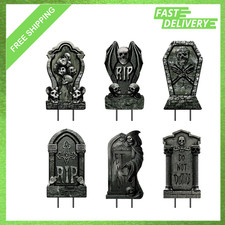 Halloween Tombstone Yard Signs Six Pack with Stakes Graveyard Decorations