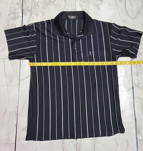Camiseta polo vintage Yves Saint Laurent 100 % seda patrón de rayas para hombre mediana - Imagen 3 de 7