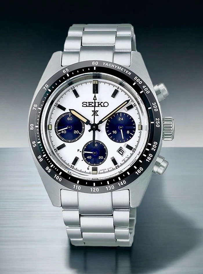 Reloj cronógrafo solar para hombre Seiko Prospex Speedtimer SSC813 esfera Panda-blanco Foto 2 de 4