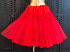 Vintage RED TULLE CRINOLINE PETTICOAT Skirt Slip MEDIUM Drawstring Frilly Layers