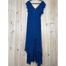 NWT Lulus Ravishing Charm Dark Blue Ruffled Wrap High-Low Maxi Dress Wedding M