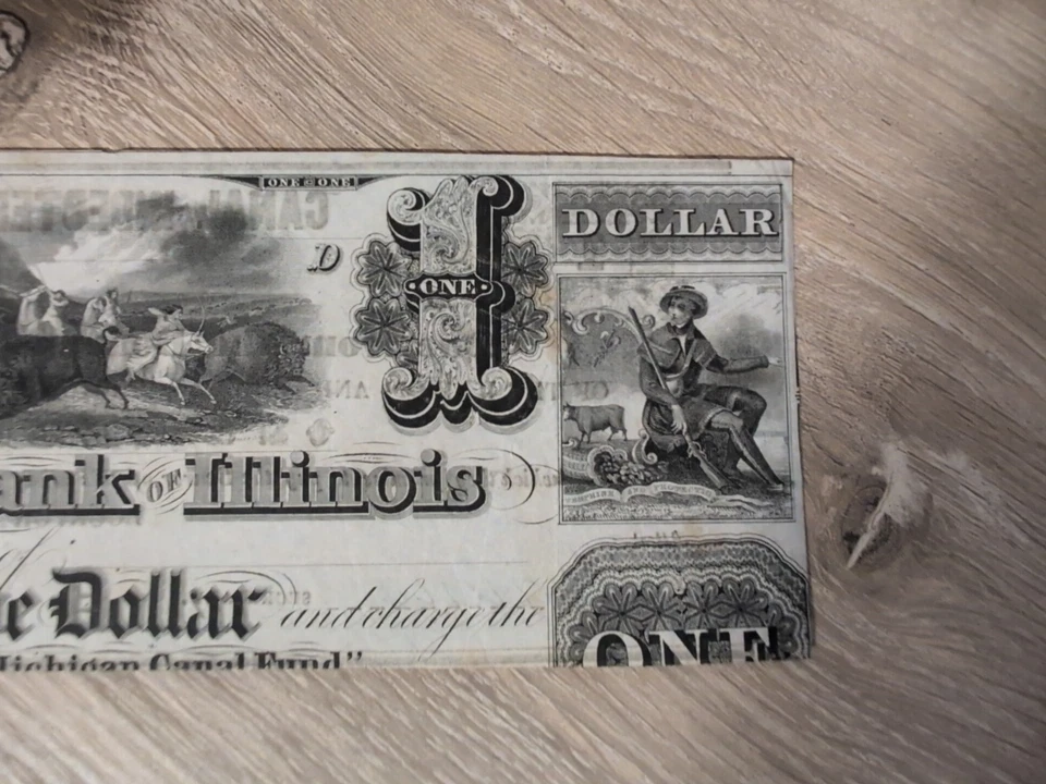 1842 $1 State Bank of Illinois Obsolete Note ONE DOLLAR with Back - Image 4 of 4