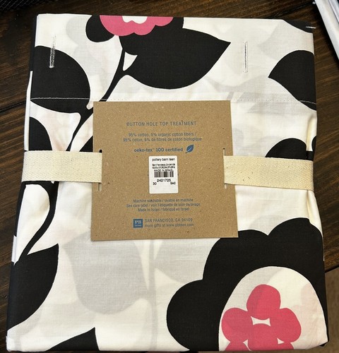 NWT Pottery Barn Teen Shower Curtain Organic 72x72 Nouveau Floral Blk Pink White - Picture 2 of 4