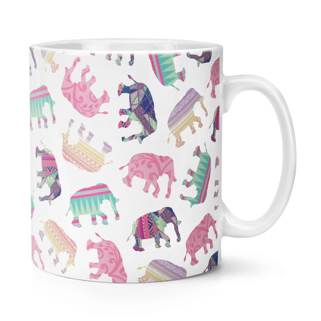 Elephants Patchwork Colourful Pattern 10oz Mug Cup - Funny Asian African Zoo