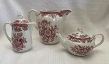 Vintage Villeroy & Boch Red Fasan Transferware Pitcher, Coffee Pot & Tea pot