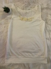 Ann Taylor LOFT womens size small beaded neck line soft cotton casual blouse