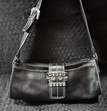 Nine West Black Faux Leather Top Handle Handbag Bejeweled Magnetic Clasp & Hndl