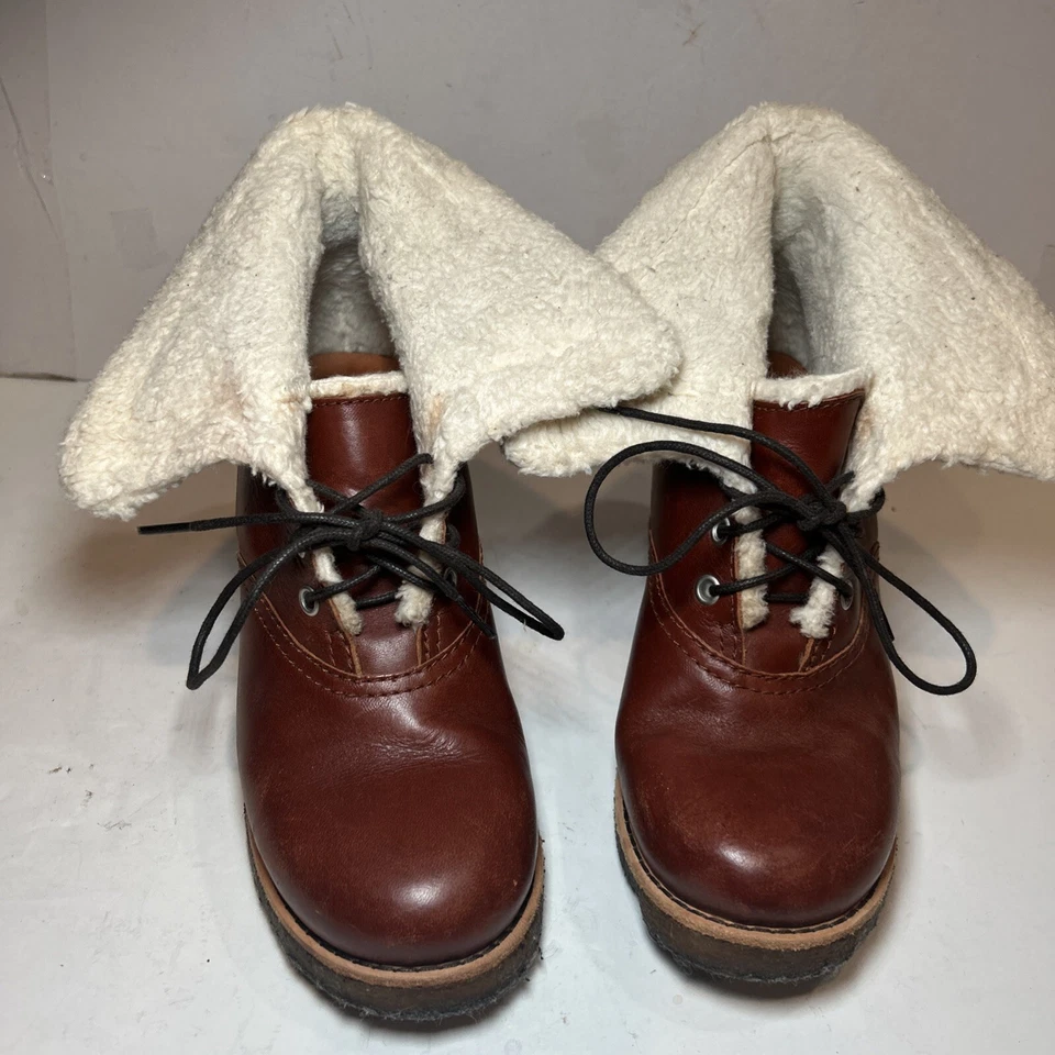 Swedish Hasbeens Shearling Lined Ankle Tie-up Boot Size 38/7.5 Boho Anthropologi - Image 3 of 4
