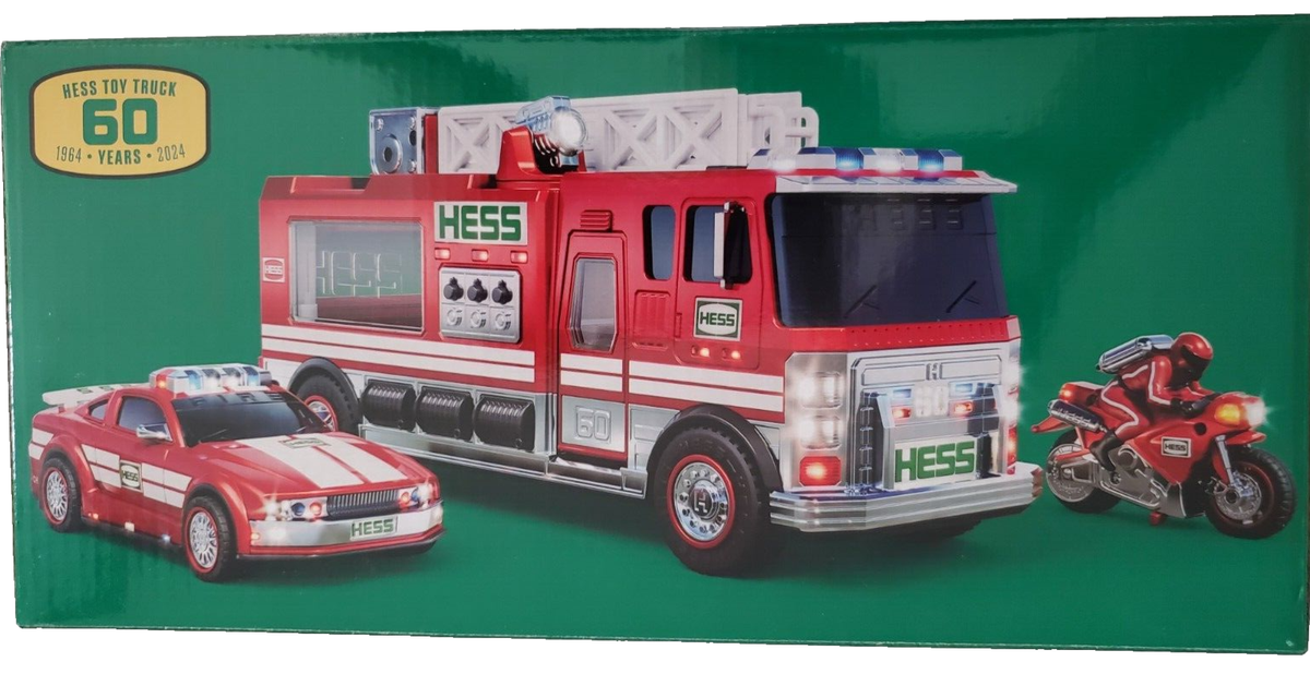HESS 2024 UNOPENED 60th Anniversary Fire Truck Car Motorcycle