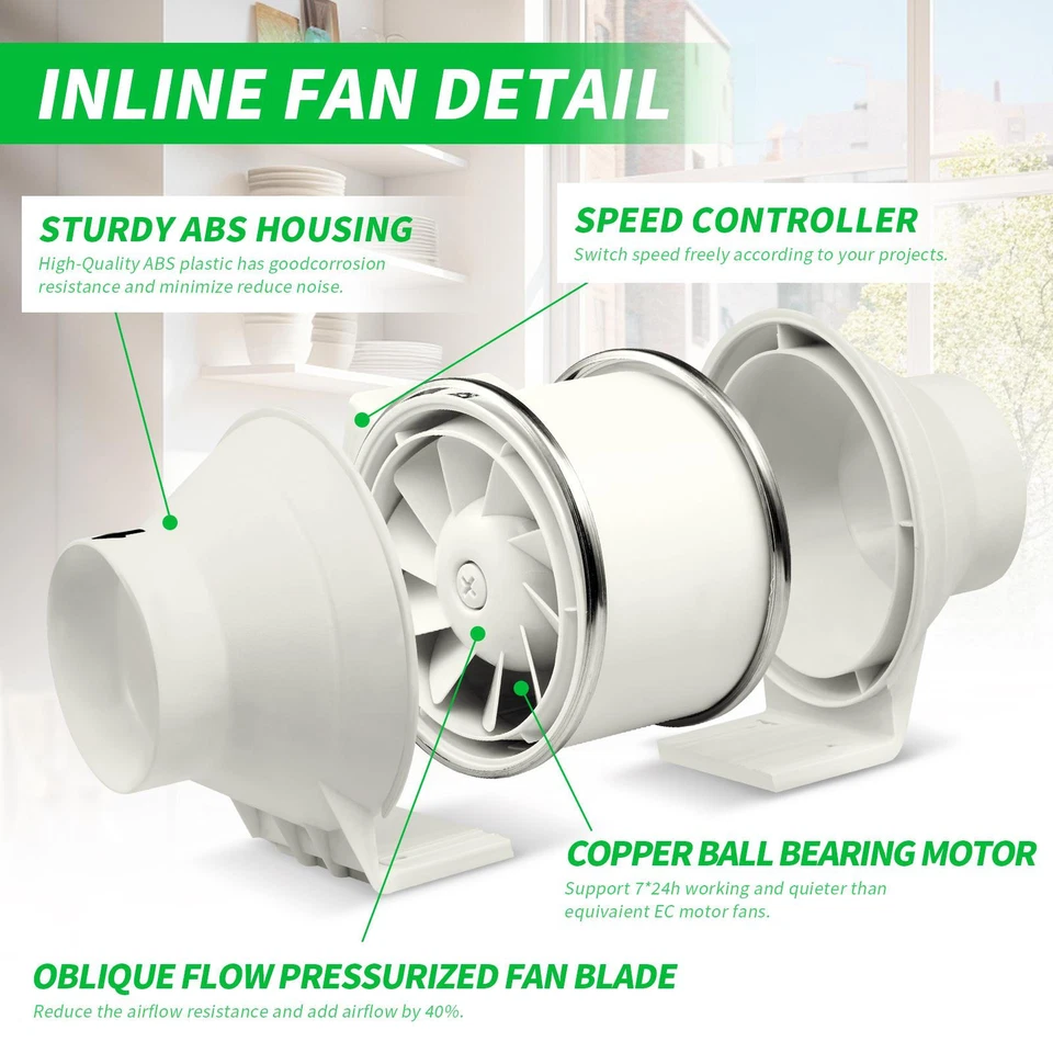 4/6/8" Kitchen Duct Exhaust Fan Ventilation Smoke Fume Extractor Fan Air Cooling - Image 3 of 4