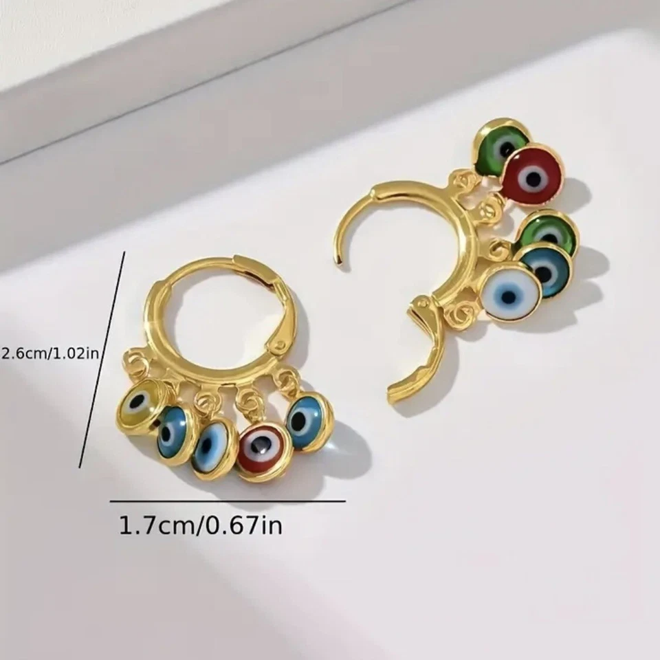 Benevolent Evil-Eye Glass Dijes Moda* Pendientes Chapados en Oro 18K 🧿 Foto 3 de 4