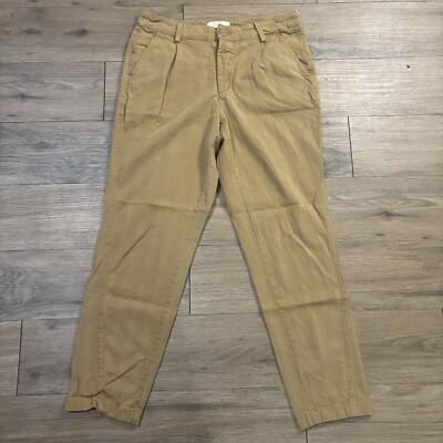 Anthropologie Scout Slim Pleated Straight Leg Ankle Pants Yellow Honey Size 29