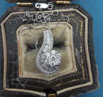 2Ct Round Cut VVS1/D Diamond Cluster Pendant 14k White Gold Over ''16Free Chain