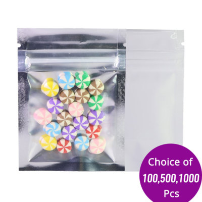 2.5x3.5in Clear Front Glossy White Back Foil Mylar Flat Zip Lock Pouch Bag W02