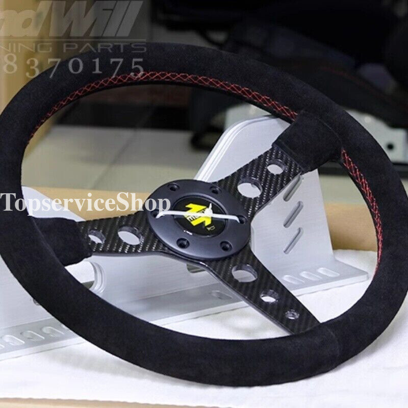 MOMO 350mm 14' Suede Leather Carbon Fiber Red Stitching