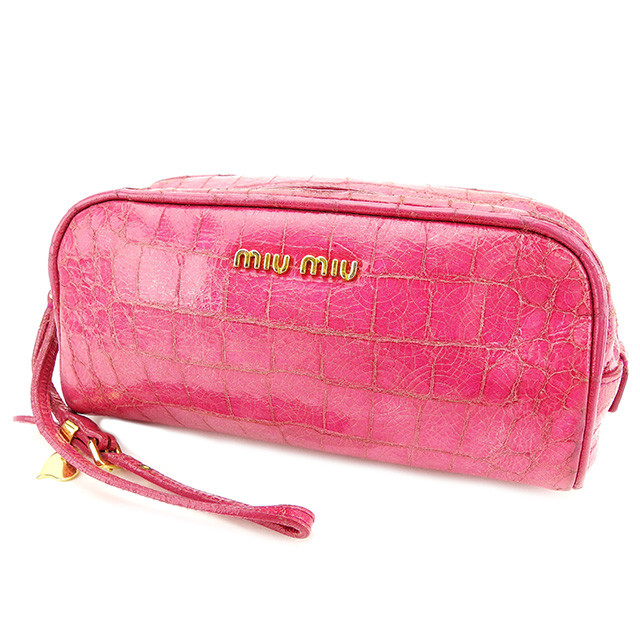 関税・送料込 MIU MIU Pink leather ヘアバンド miumiu Pouch Bag Pink Woman Authentic Used T2823 | eBay