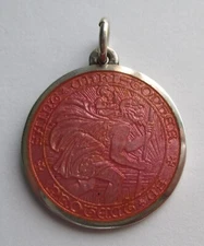 1 in 6.5g VINTAGE STERLING SILVER PINK ENAMEL THOMAE SAINT CHRISTOPHER MEDAL