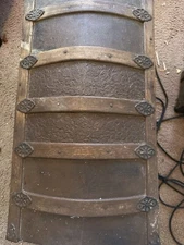 ANTIQUE 19th Century DOME TOP Painted TIN STEAMER TRUNK Humpback Smaller Model
