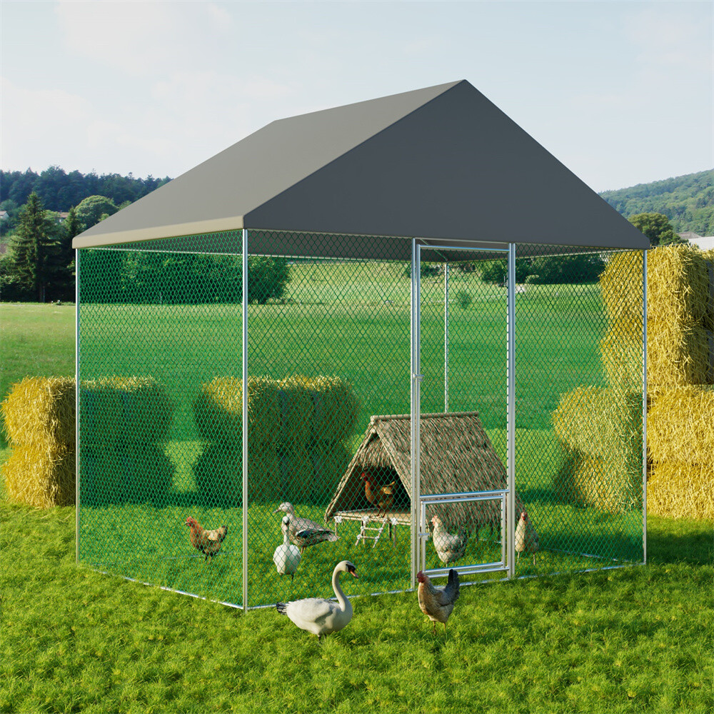 VidaXL Chicken Coop Metal Chicken Cage Animal House With Run Galvanized Steel - View #9