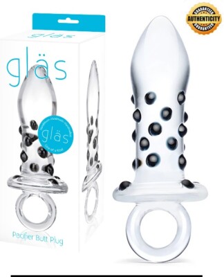 Glas Pacifier Glass Butt Plug BEADED Anal Toy PREMIUM RIBBED Probe w/  Travel Bag
