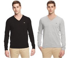 New Lacoste Men AH8591 Jersey Vneck Pullover Long Sleeve Sweater Top Shirt