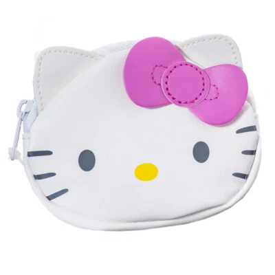 SINGLETON Hello Kitty Coin Purse Leather Embroidered Cat White Wallet Holder Handy Purse
