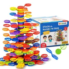 Stackarainbowtree Plastic Stacking Blocks 70 Piece Balance Game Building Toys Fo