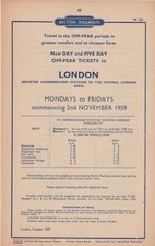 BR handbill Offpeak tickets LONDON from  Dagenham Hornchuch via underground 1959