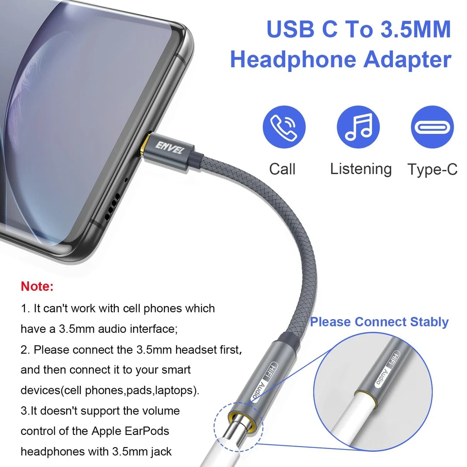 USB C auf 35 mm Buchse Kopfhörer-Adapter Type C auf AUX-Audiokabel kompatibel... - Bild 3 von 4