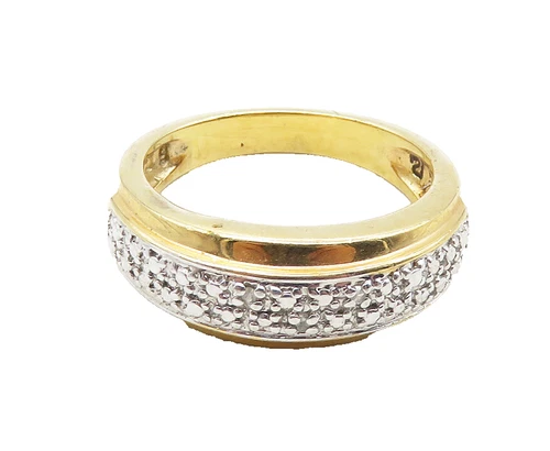 ROSS SIMON 925 Silver  Genuine Diamonds Two Tone Shiny Band Ring Sz 8  RG9772