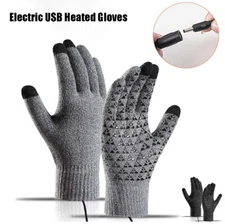 Electric USB Heated Gloves Winter Warm Thermal Ski Snow Touchscreen Mittens Men