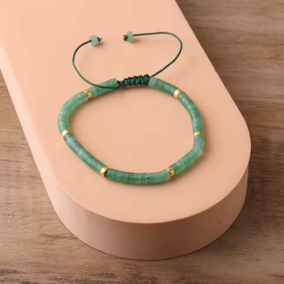 Green Aventurine Bead Natural Stone  Bracelet, Adjustable High Quality New