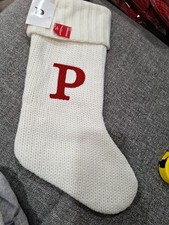 WONDERSHOP CHRISTMAS STOCKING 18 INCH WHITE WITH RED INITIAL LETTER P NEW d