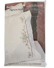 Bucilla Special Edition Stamped Embroidery Pillowcase Pair Scallop Lace 64646