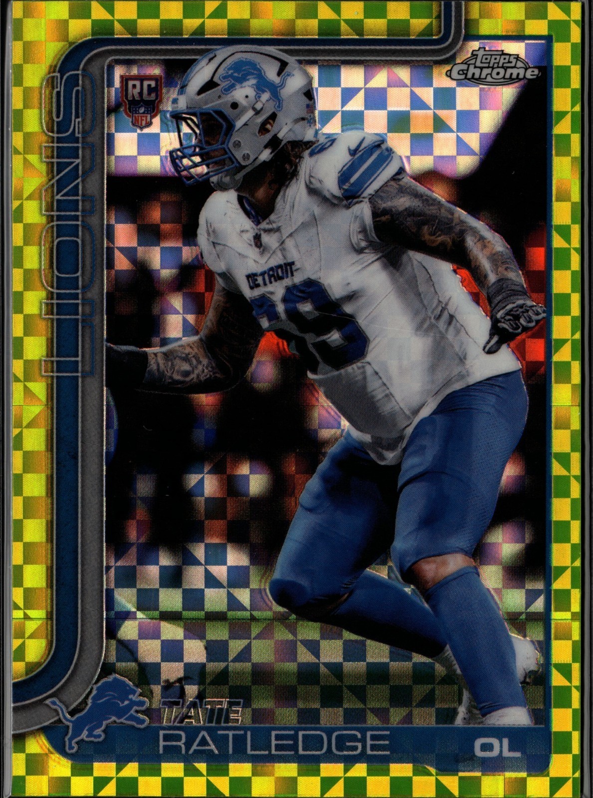 2025 Topps Chrome Football #383 RC Tate Ratledge Yellow X-Fractor Lions