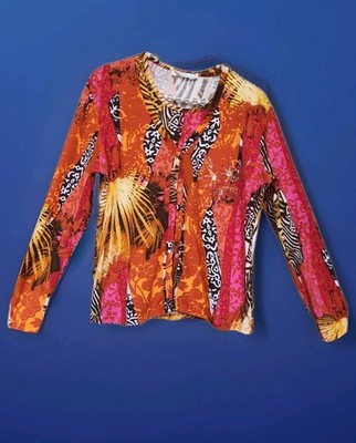 ''IMAGINI'' TWINSET L ALLOVER-PRINT BUNT TOP+JÄCKCHEN PAILLETTEN NEUWERTIG  