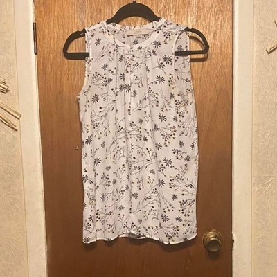Loft, white floral sleeveless semi sheer sleeveless blouse