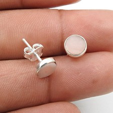Pink Opal Stone Bezel Trendy Birthday Stud Sister Earrings 925 Sterling Silver