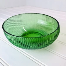 Vtg E.O BRODY CO. 6" Emerald Green Ribbed Glass Bowl - Cleveland OH USA - 1960s