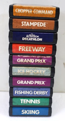 LOT of 10 Activision ATARI 2600 Video Game Hockey Fishing Tennis Stampede more..