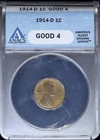 1914-D 1C Lincoln Wheat Cent ANACS Good 4 | G 4
