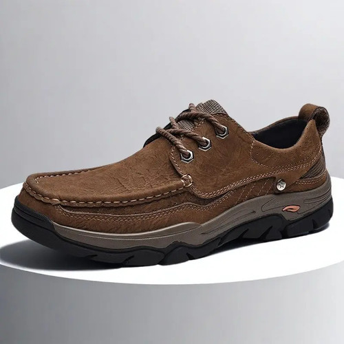 Men Genuine Leather Shoes Flats Non-slip Hiking Leisure Driving Outdoor Sneakers - Picture 3 of 28
