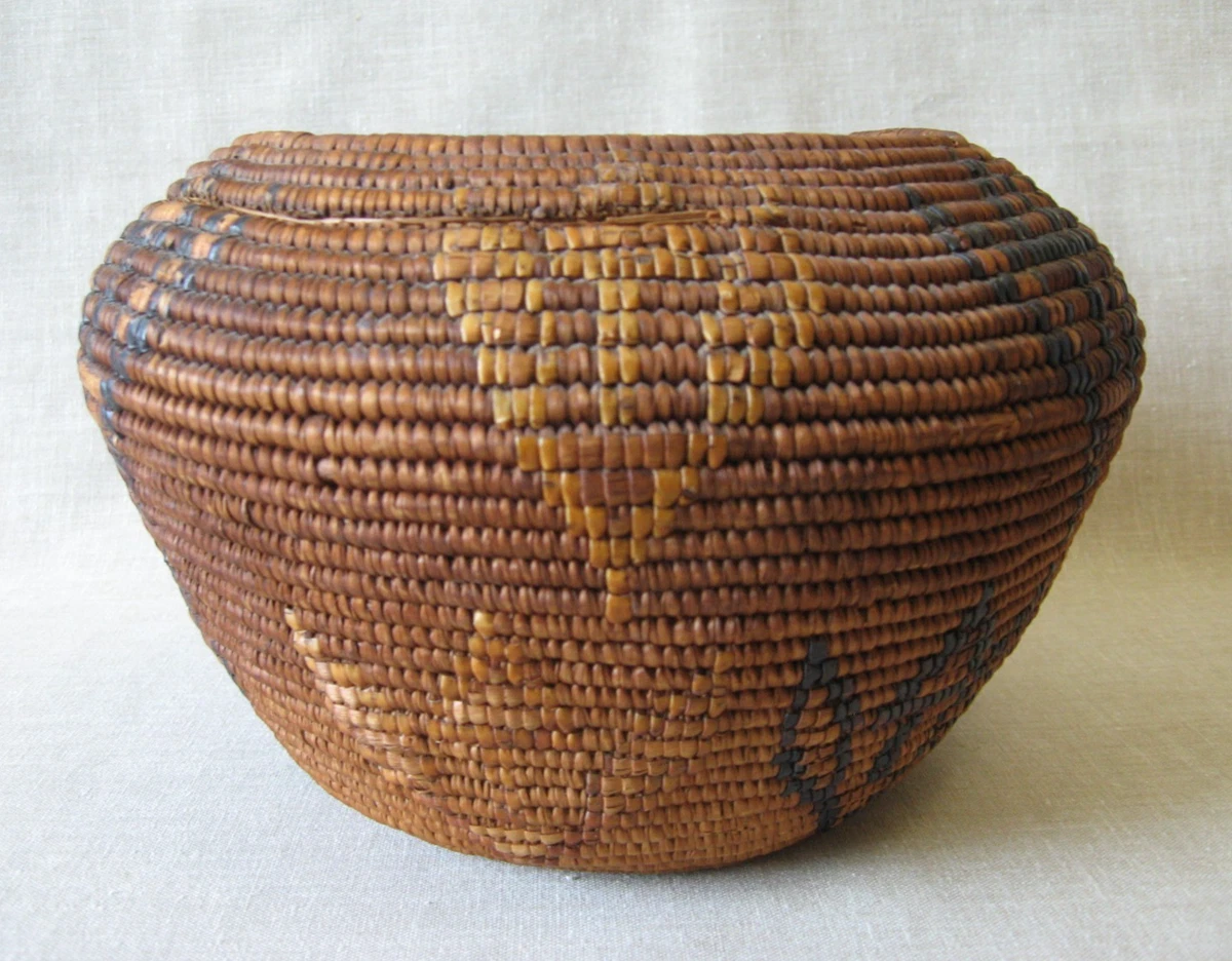 ビンテージインディアンバスケット Vintage American Indian Basket – 8.25in Diameter, 3in Height