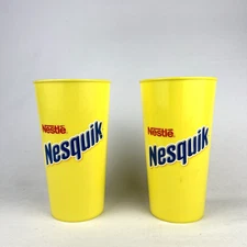 Pair of Nestlé Nesquik Bunny Yellow Tall Plastic Tumbler Promo Cups
