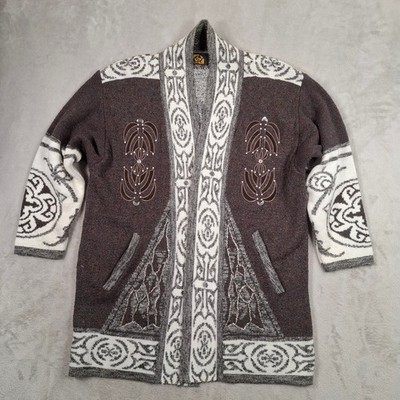 Quatro Strickjacke Damen braun gemustert Strick offen Strick Boho Folk Longline