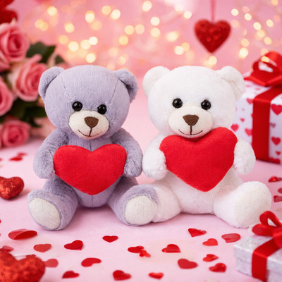 2er Set Valentinstag weich Kuschel Teddybär Spielzeug hält Liebe Herzen 15 cm