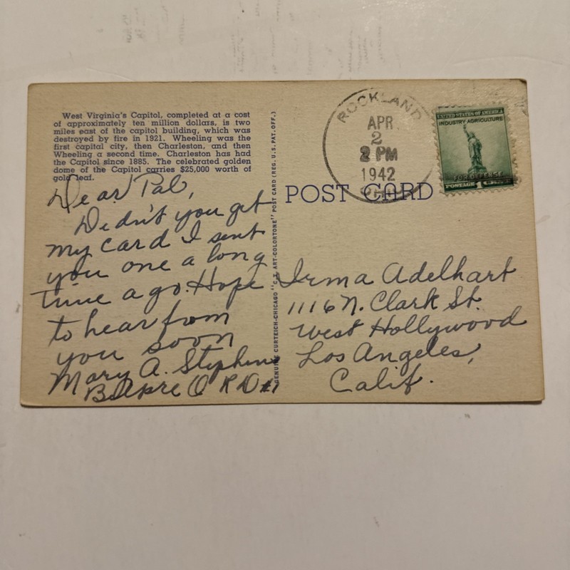 OHIO-Rockland, Washington County (1873-1955) 1942 Cancel