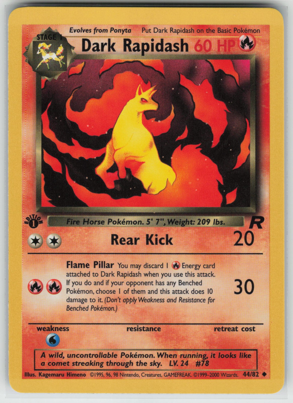 Pokemon Dark Rapidash Uncommon 1st Edition Team Rocket 44/82 NM