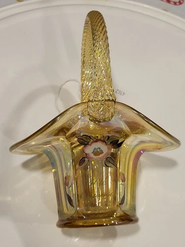 Vintage Fenton Bride's Basket 6". Original Label And Tag. Turquoise